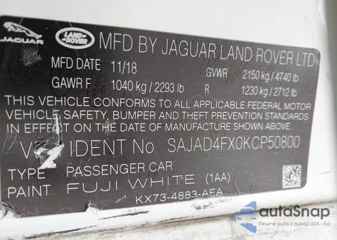 2019 Jaguar Xe 25T Premium из США, поврежденный, VIN SAJAD4FX0KCP50800